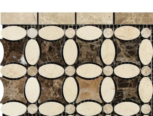 Crema Marfil Flower Border Emperador Light Dark Polished Tiles.