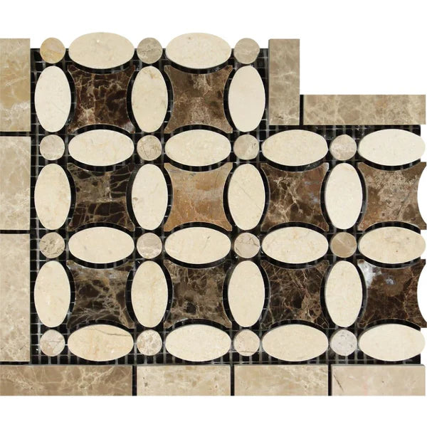 Crema Marfil Marble Florida Flower with Emperador Tile
