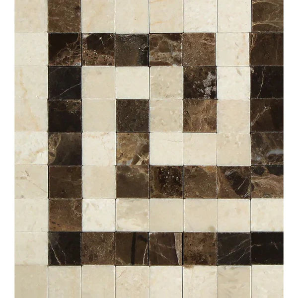 Crema Marfil Marble Greek Key with Emperador Tile