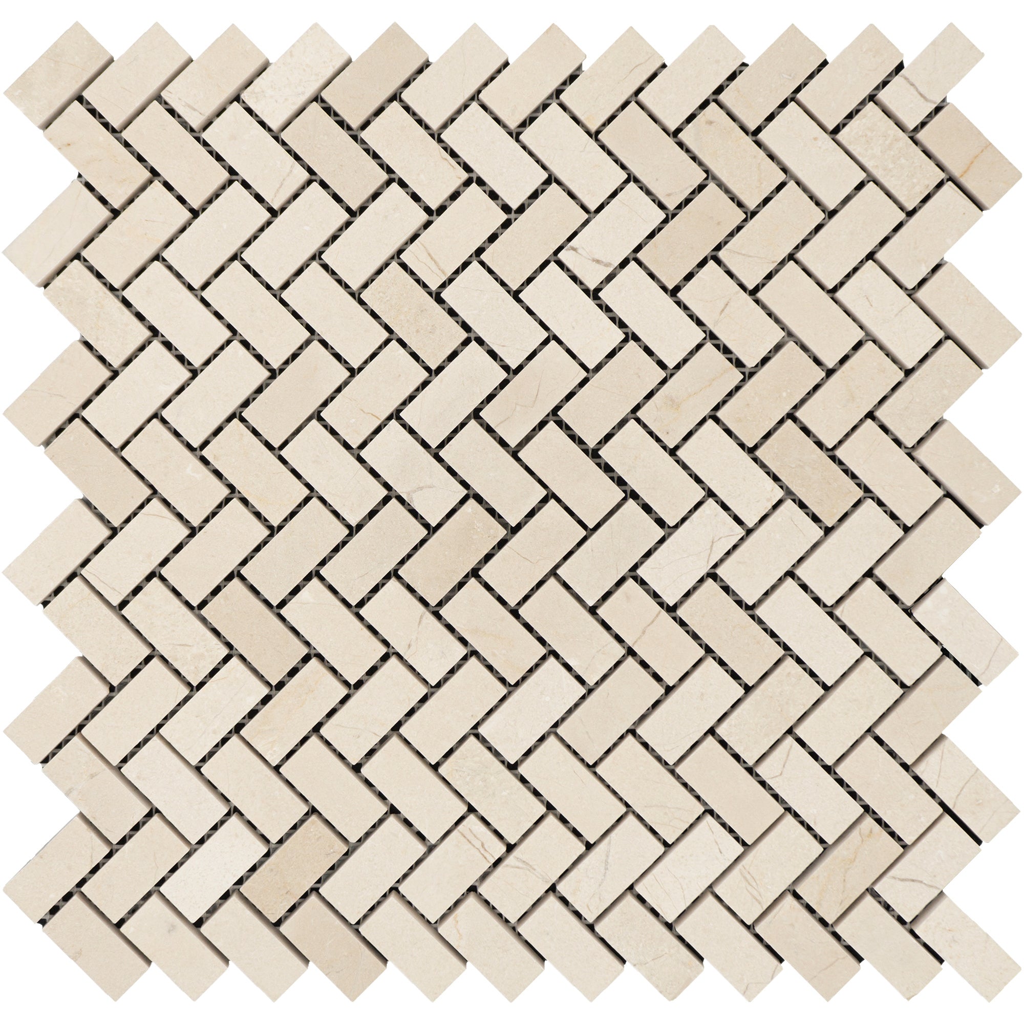 Noble White Cream Herringbone Mosaic Tiles.