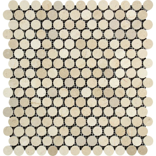 Crema Marfil Penny Round Mosaic Marble.