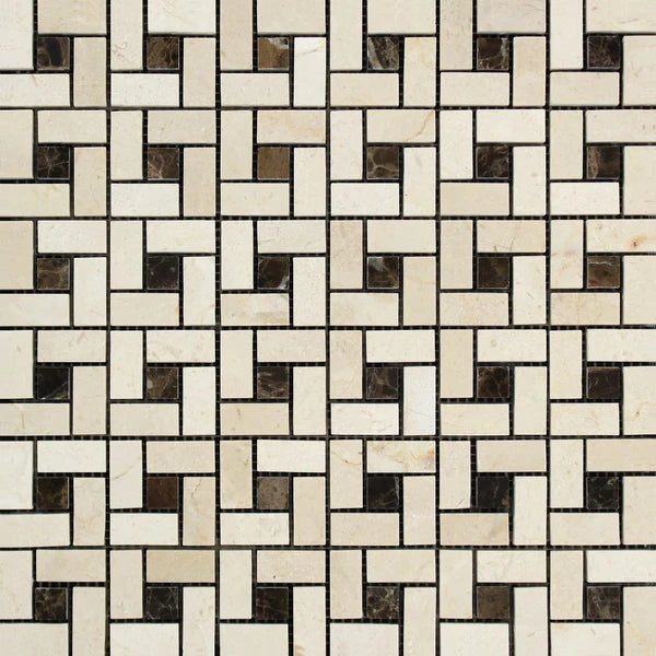 Crema Marfil Marble Pinwheel Mosaic Tiles.