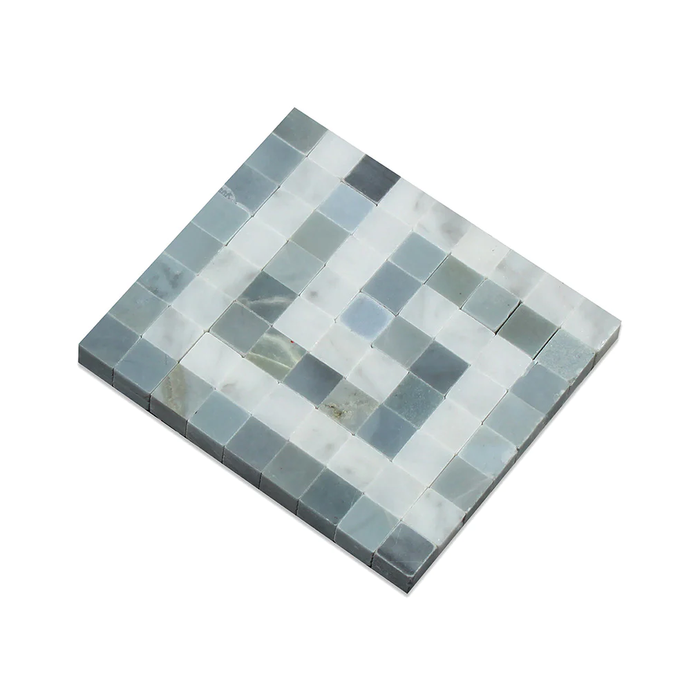 Carrara White Marble Greek Key with Grey Tile