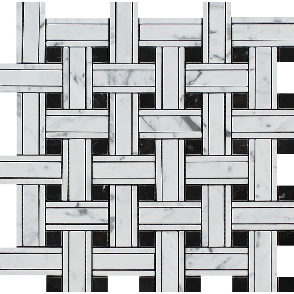 Oriental White Mosaic Triple Weave with Black Accents Marble.