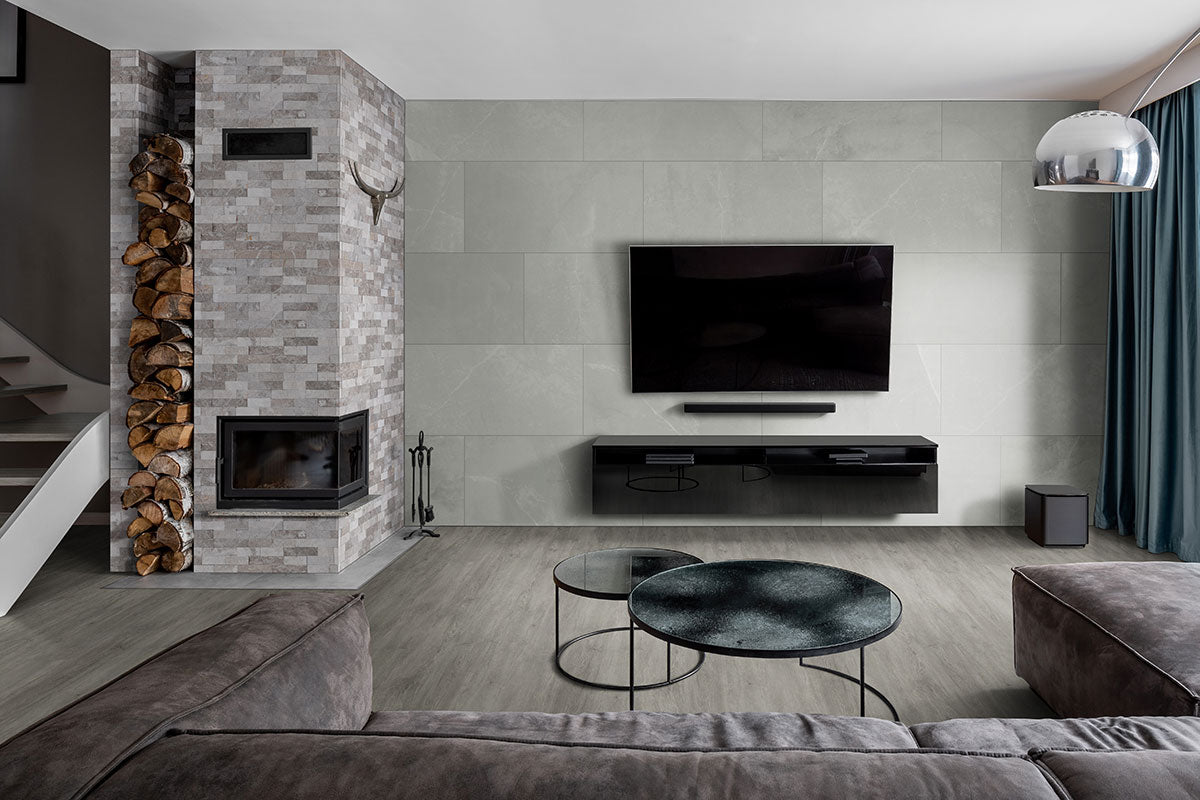 Gray tile room scene