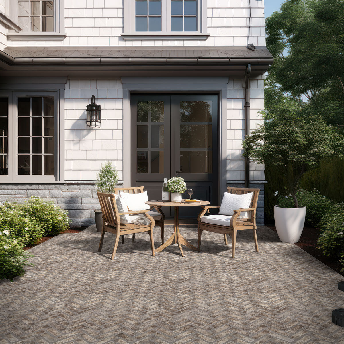 DOVERTON GRAY CLAY BRICK HERRINGBONE 2.25X7.5X0.5 NATURAL  - 2.25x10.75