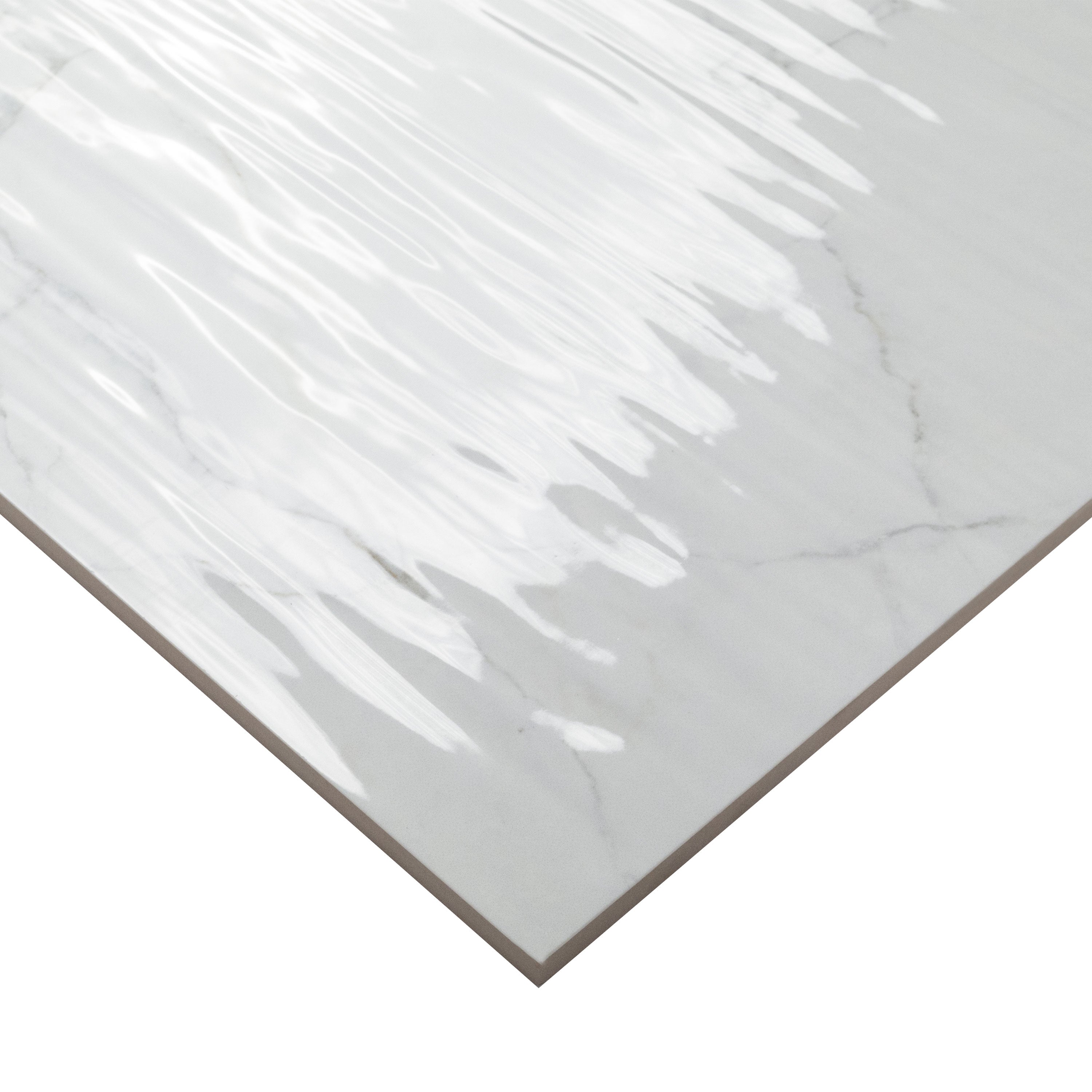 Dymo Calacatta White Stripe Glossy 12x24 Ceramic Wall Tiles
