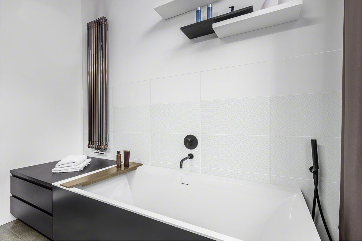 Dymo White Glossy 12x24 Ceramic Tiles for Elegant Bathroom Walls