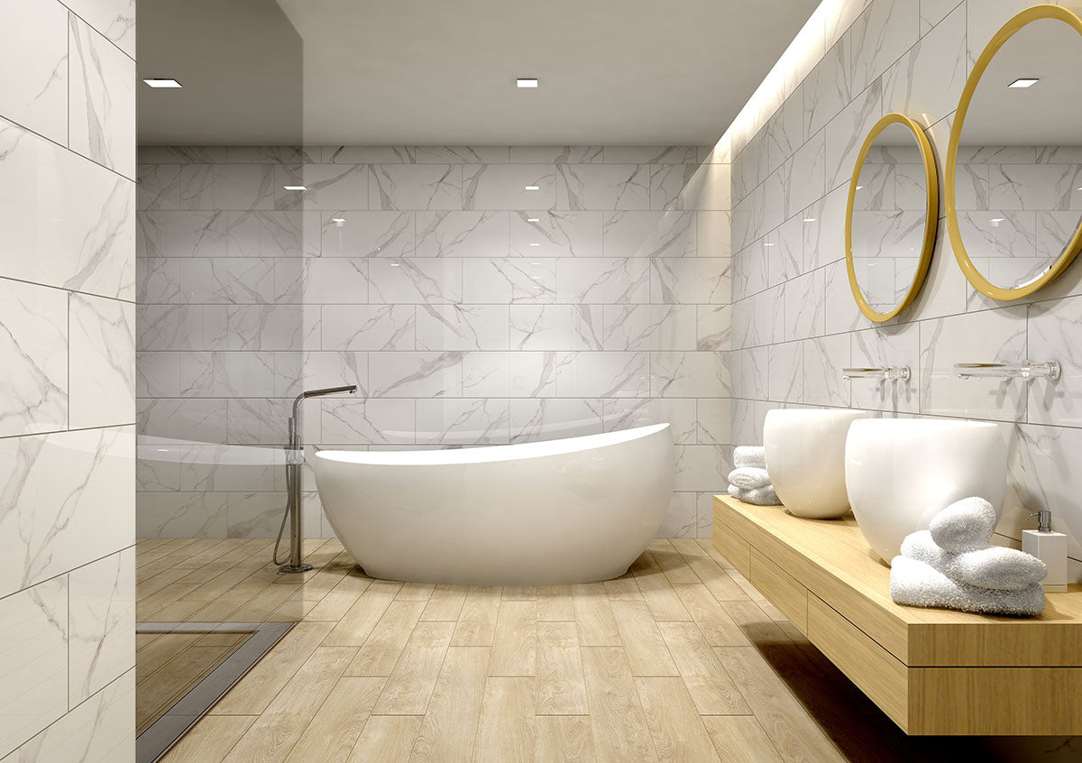Dymo Statuary White 12x24 Glossy Ceramic Tiles For Backsplashes