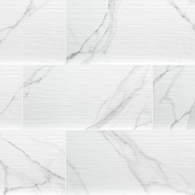 Dymo Statuary White Stripe 12x24 Glossy Ceramic Wall Tiles