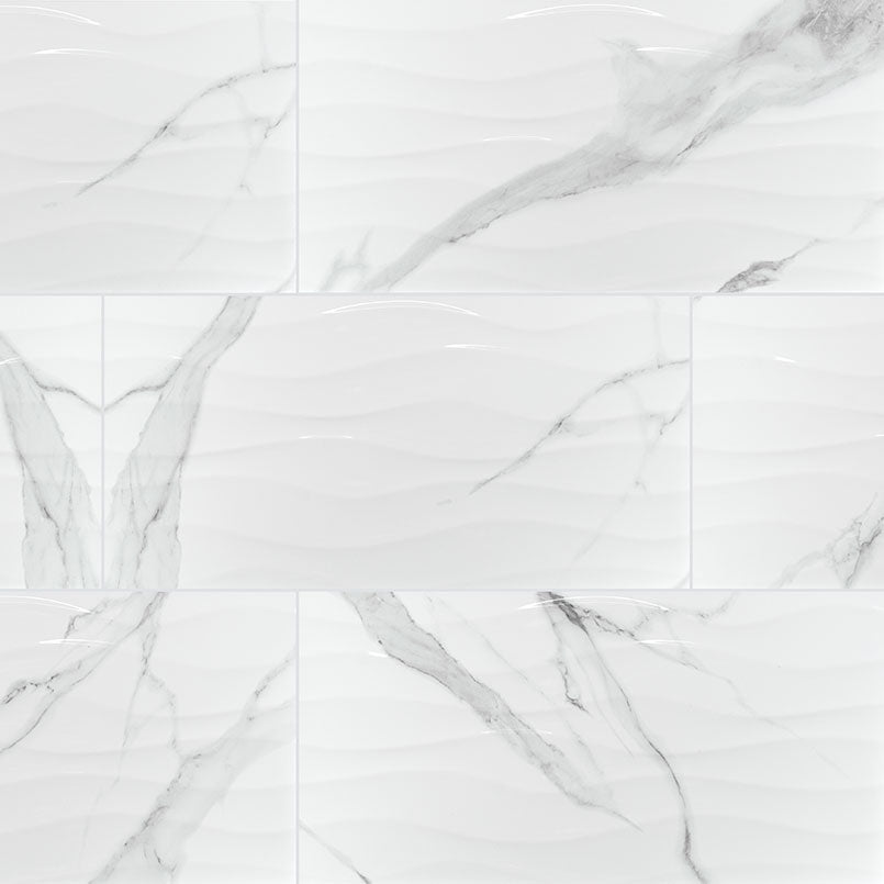 Dymo Statuary White Wavy 12x24 Glossy Ceramic Wall Tiles