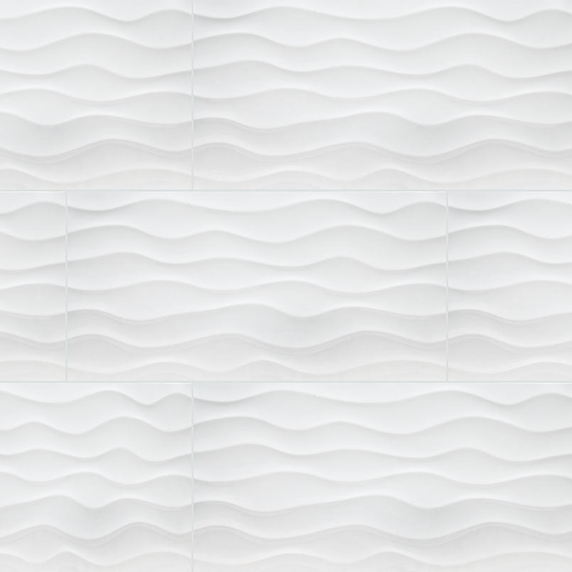 Dymo White Wavy 12x24 Glossy Ceramic Tiles for Elegant Shower Walls