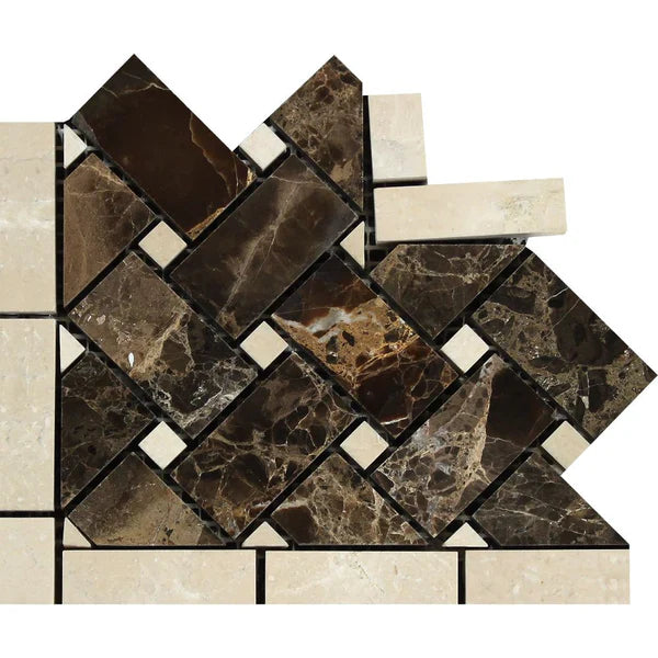 Emperador Dark Marble Basketweave Tile