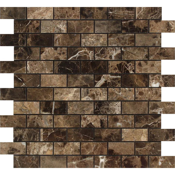 Emperador Dark Marble 1 x 2 and 2 x 2 Mosaic Tile