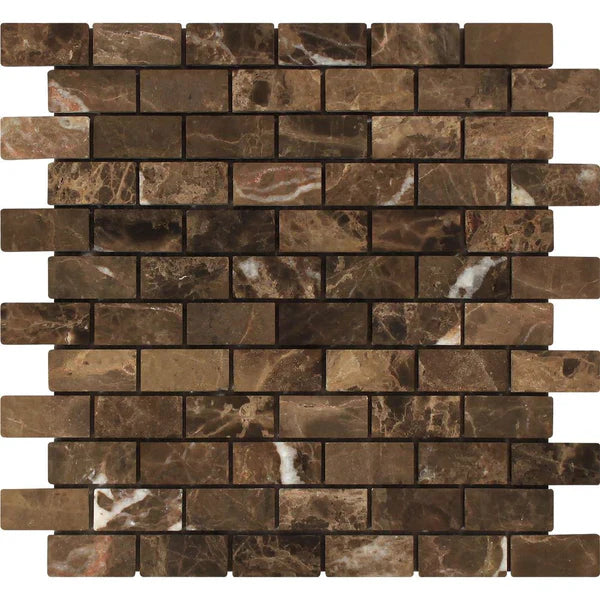 Emperador Dark Marble 1 x 2 and 2 x 2 Mosaic Tile