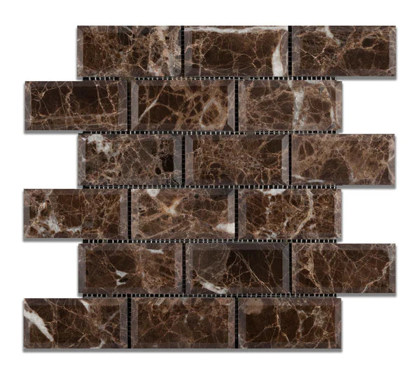 Emperador Dark Subway Brick Mosaic Tiles.