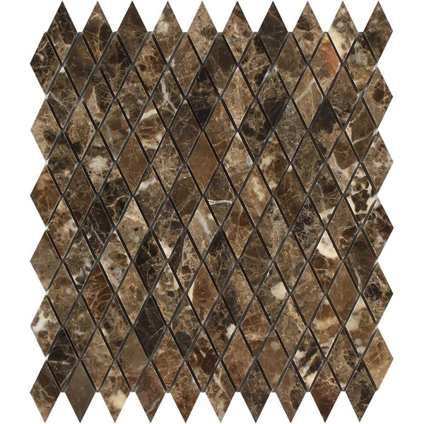 Polished Emperador Dark Marble Diamond Mosaic Tiles.