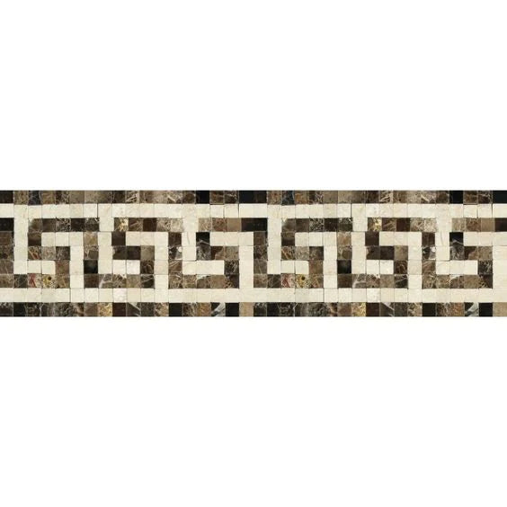 Greek Key Emperador Border Tile.