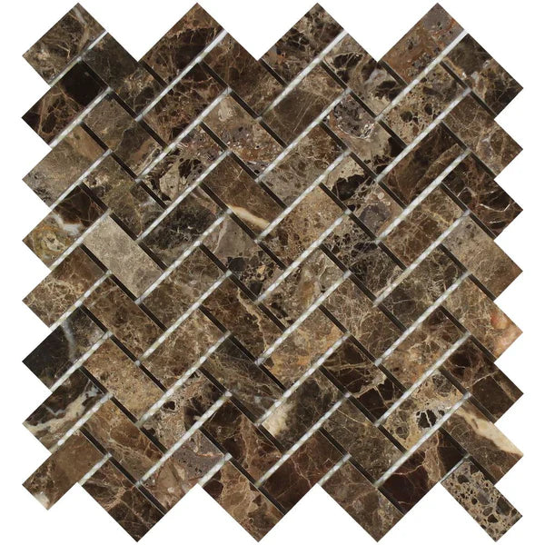 Emperador Dark Marble 1 x 2 and 2 x 2 Mosaic Tile