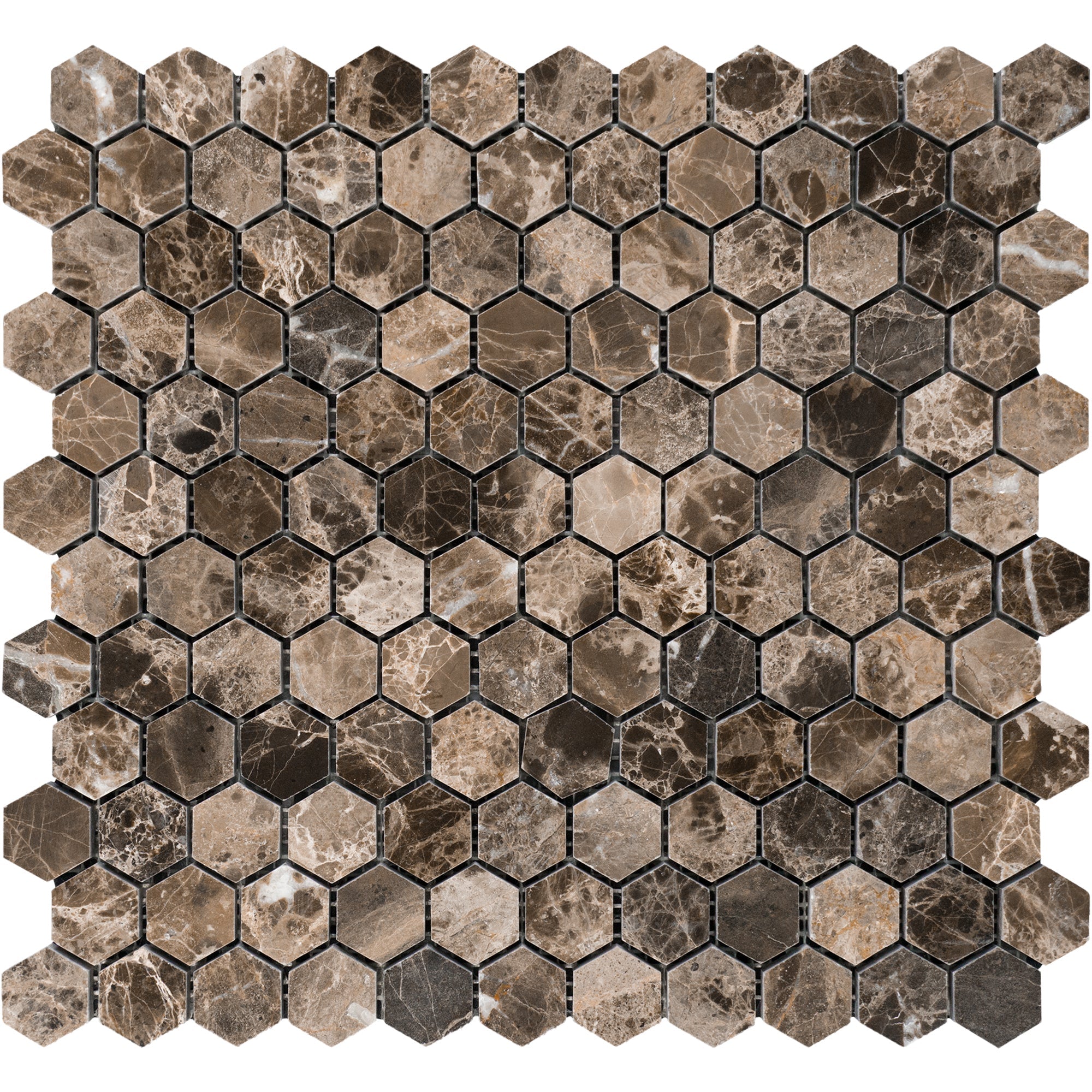 Emperador Dark Marble Hexagon 1 Inch Mosaic Tile