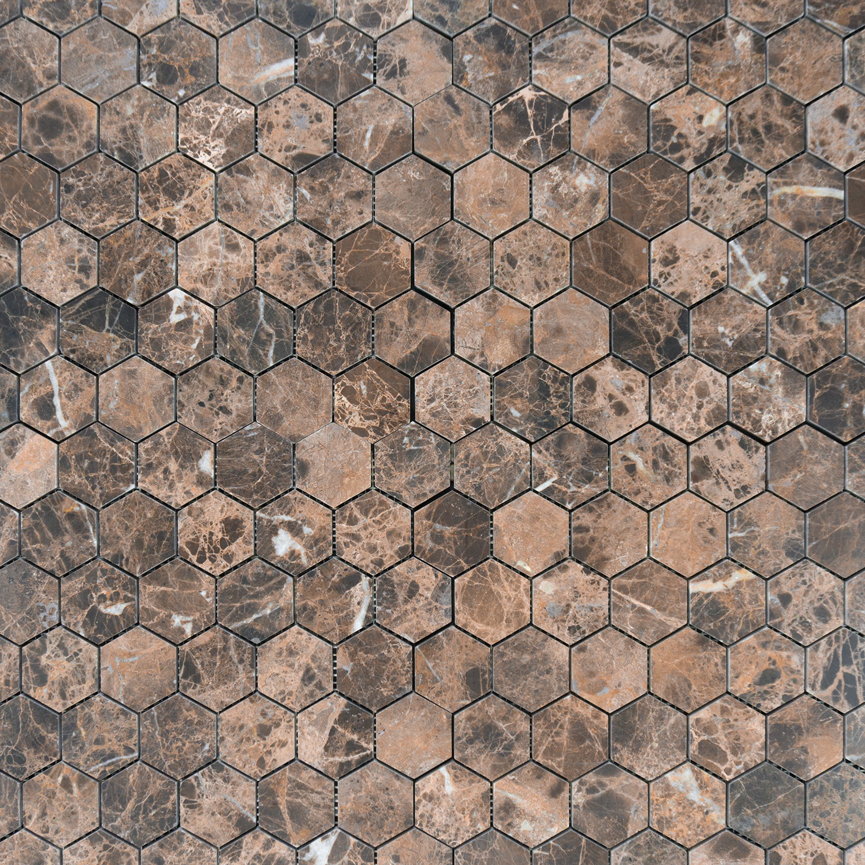 Emperador Dark Marble Hexagon 2" Polished Mosaic