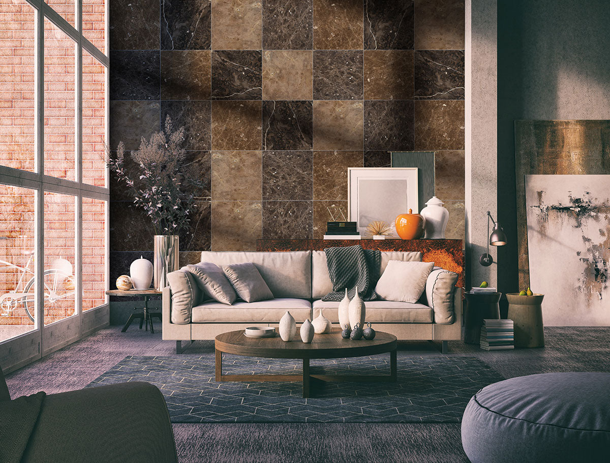 Emperador Dark brown marble tile feature wall