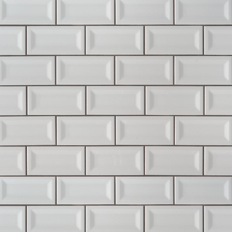 GRAY GLOSSY INVERTED BEVELED TILE Glossy  - 3x6