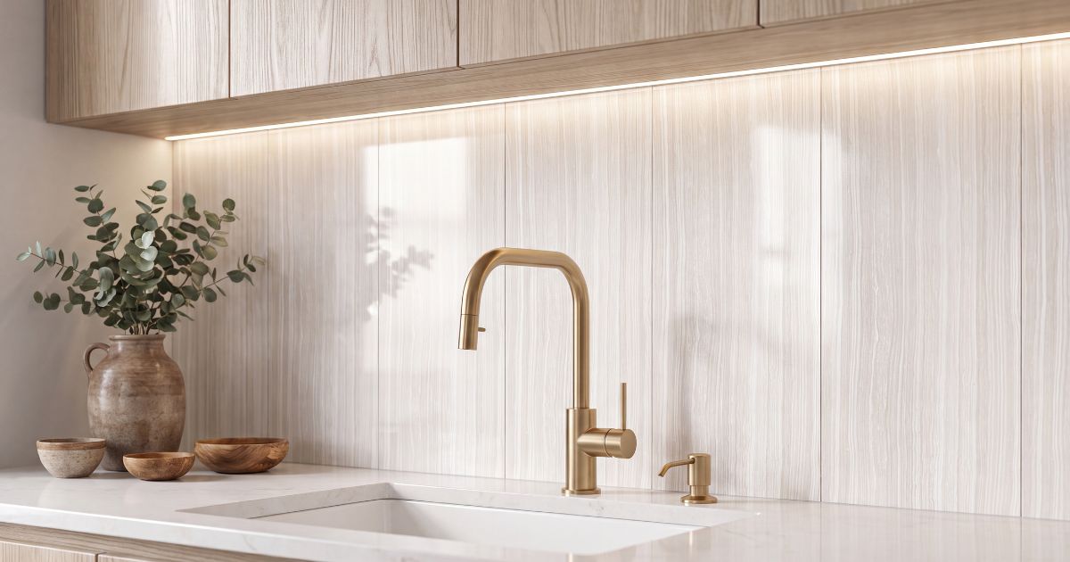 Kitchen tile idea: Albani White Lapado 12 x 24 - bright white porcelain kitchen tile in a styled kitchen