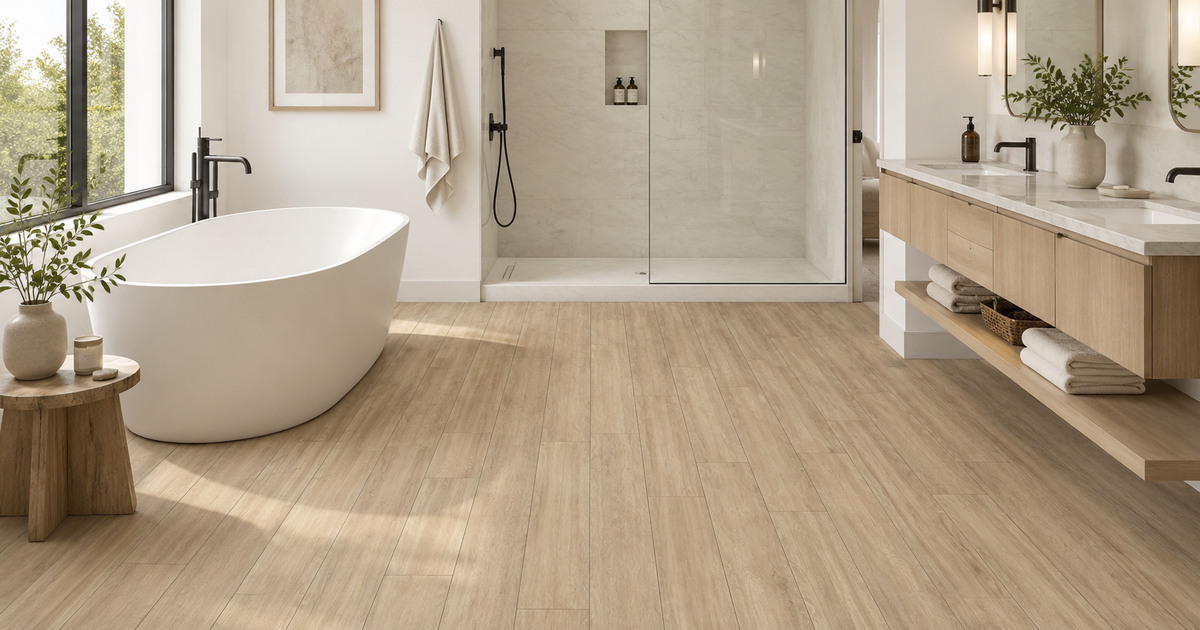 Living room tile idea: Selection Oak Cream Grip R11 6 x 36 - soft cream wood look plank in a styled living room
