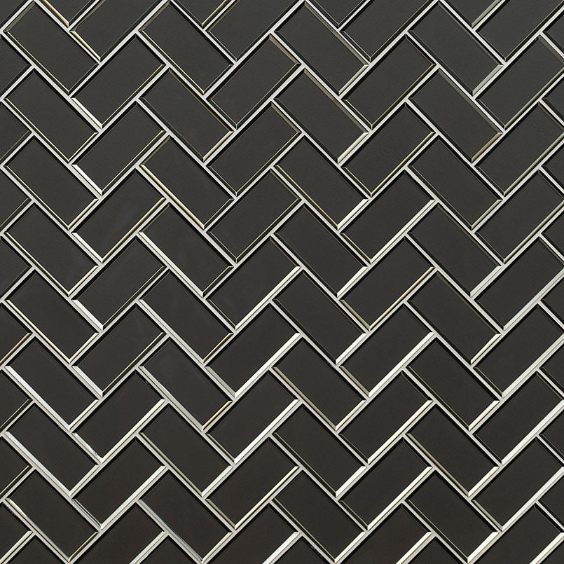 METALLIC GRAY BEVEL HERRINGBONE 8MM GLOSSY  - 2x4