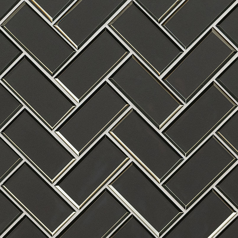 METALLIC GRAY BEVEL HERRINGBONE 8MM GLOSSY  - 2x4