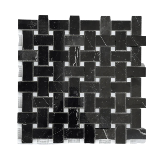 Nero Marquina Marble with White Mosaic Tile