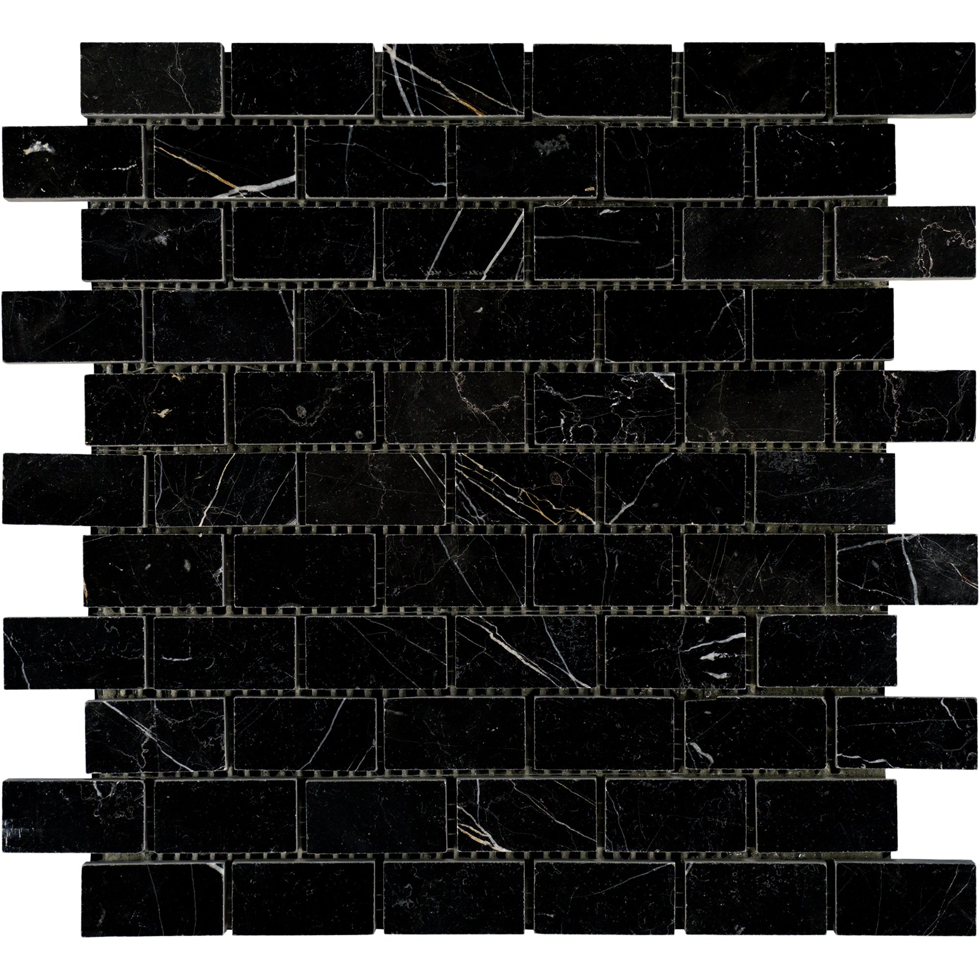 Nero Marquina Marble 1 x 2 and 2 x 2 Mosaic Tile