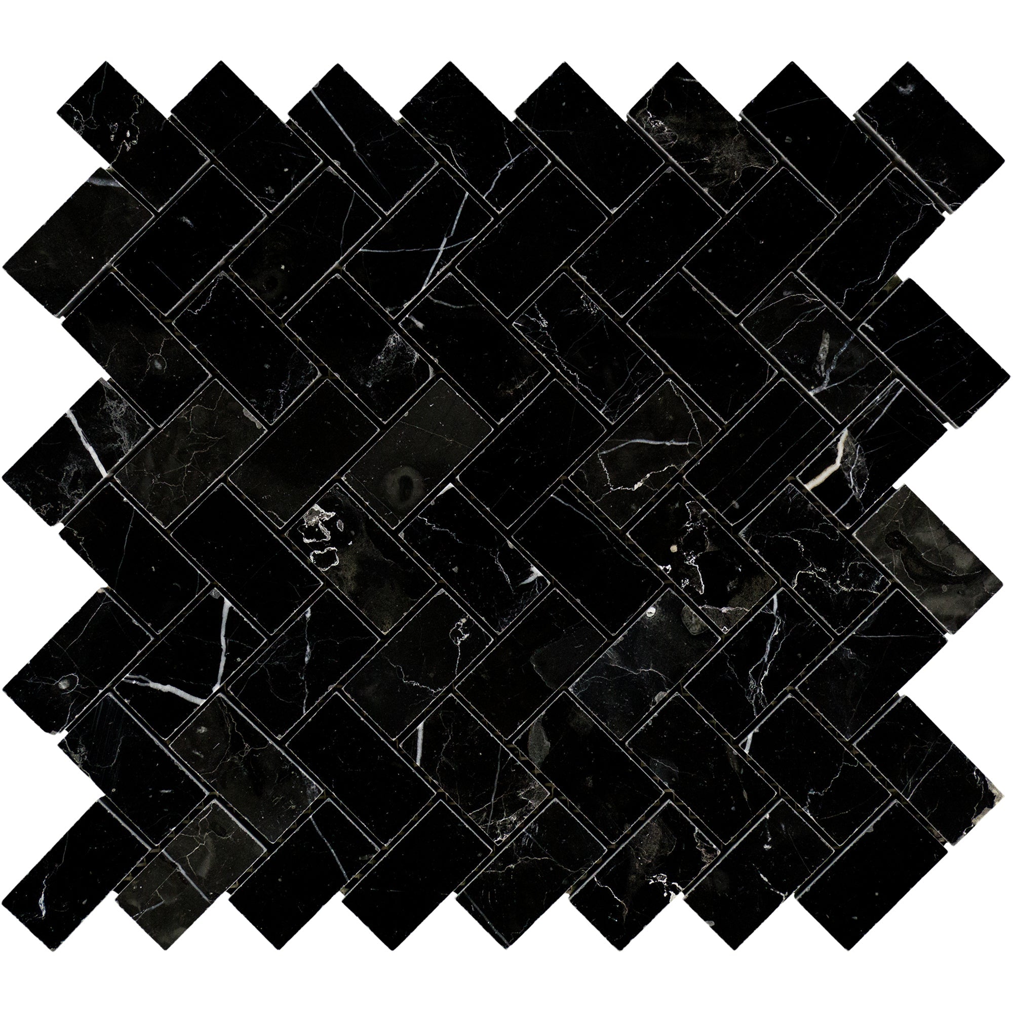 Nero Marquina Marble 1 x 2 and 2 x 2 Mosaic Tile
