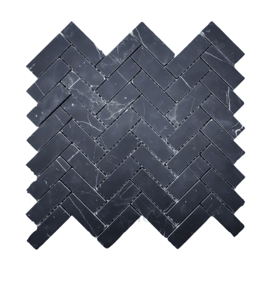 NERO Marquina Herringbone Tiles.