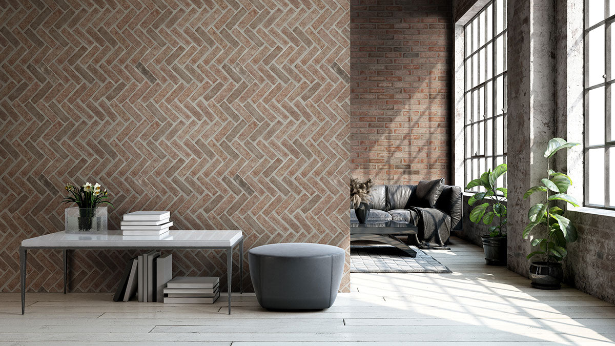 NOBLE RED CLAY BRICK HERRINGBONE 2.25X7.5 Tumbled  - 2.25x10.75