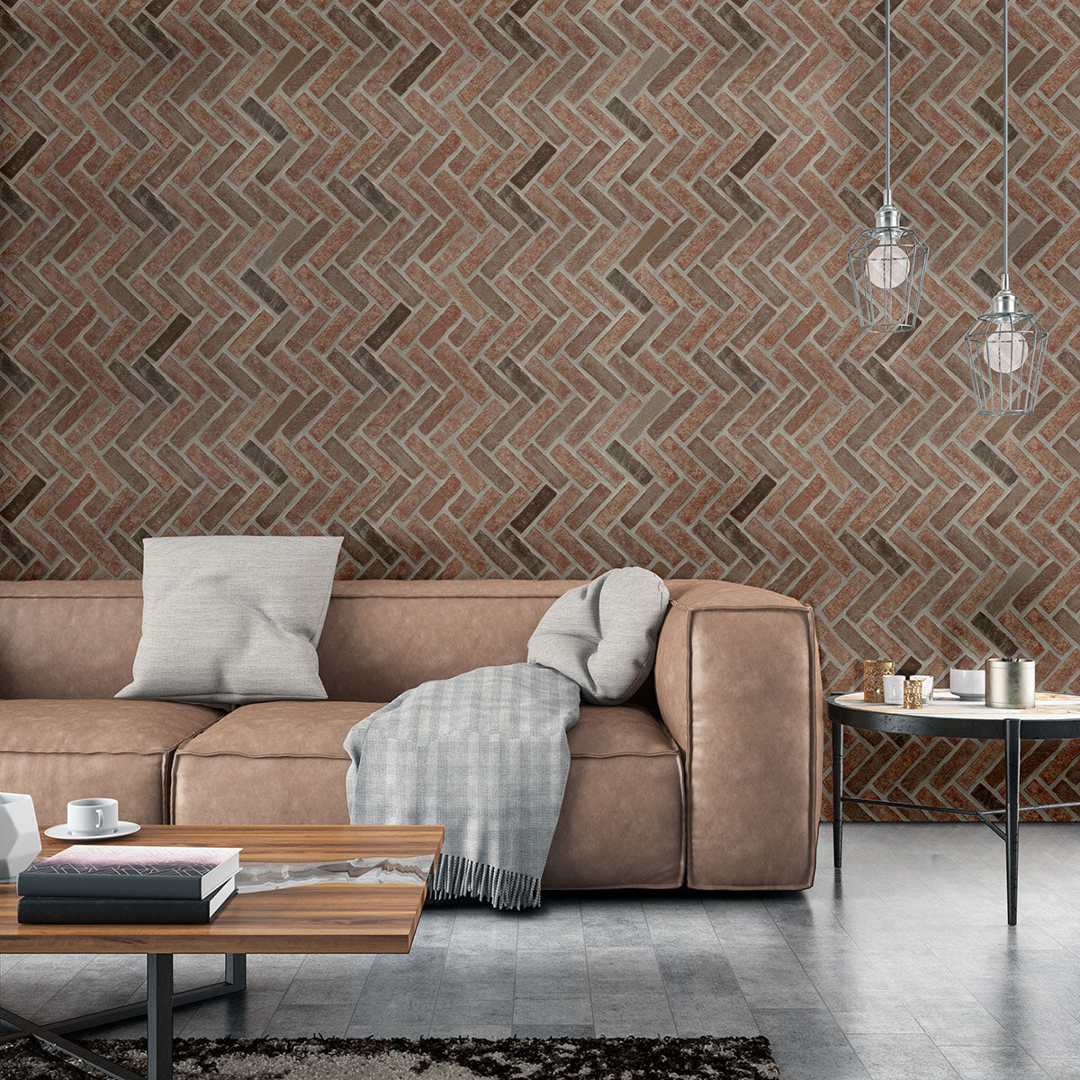 NOBLE RED CLAY BRICK HERRINGBONE 2.25X7.5 Tumbled  - 2.25x10.75