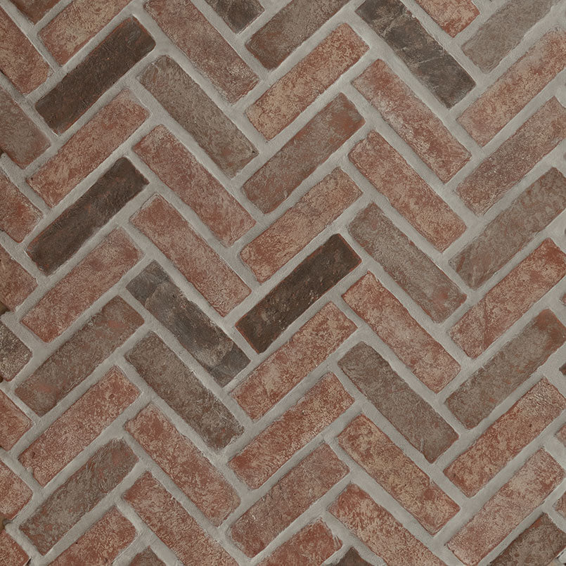 NOBLE RED CLAY BRICK HERRINGBONE 2.25X7.5 Tumbled  - 2.25x10.75