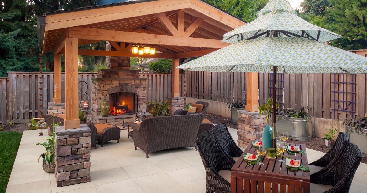 Patio tile idea: HTL Timeline 10 - White 48 x 48 - large format white patio pavers in a styled outdoor patio
