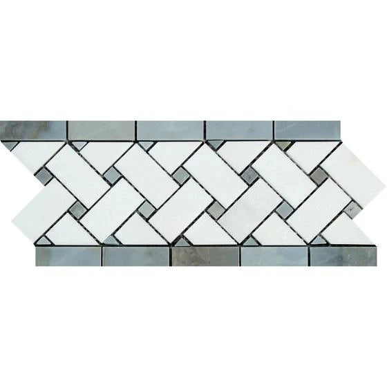 Thassos White Marble Basketweave with Grey Border