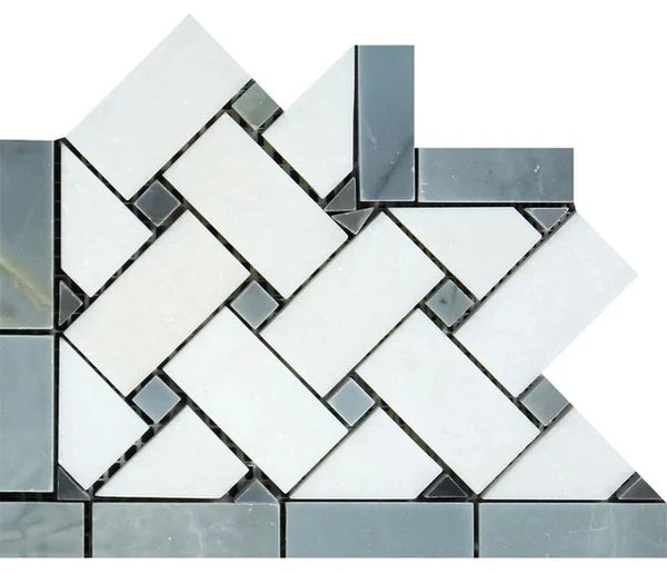 Thassos White Marble Basketweave with Grey Tile