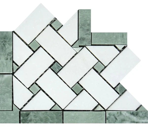 Thassos White Marble Basketweave with Ming Green Tile