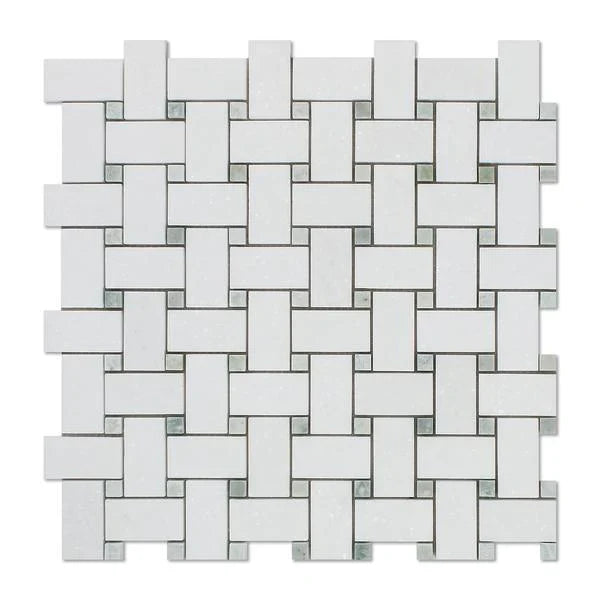 Thassos White Marble with Ming Green Mosaic Tile