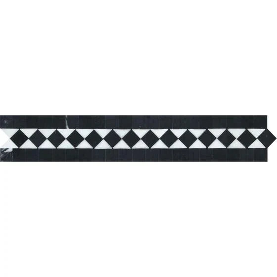 Thassos White Marble Bias with Black Tile
