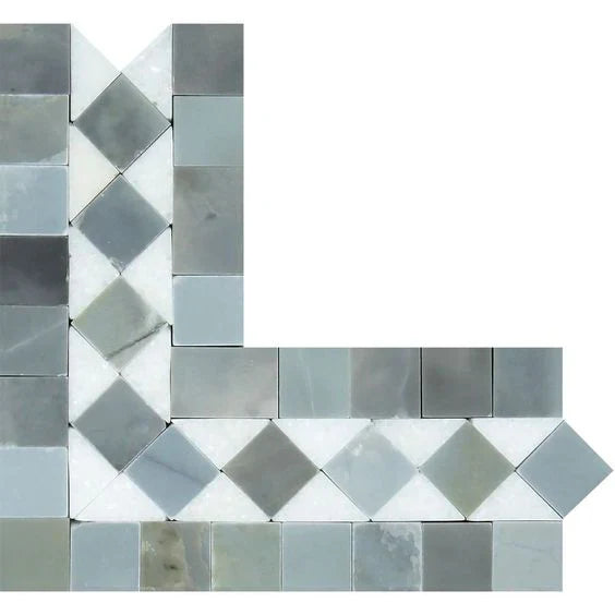 Thassos White Marble Bias with Grey Tile