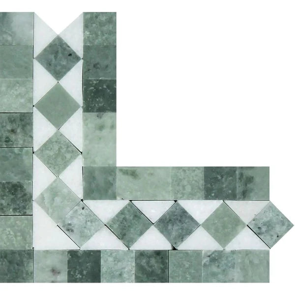 White Marble Bias Border Corner Ming Green Tiles.