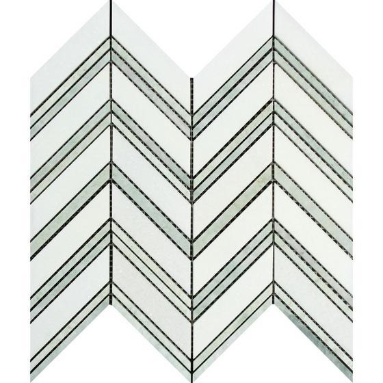 Nesttile Thassos White Marble Large Chevron Mosaic Tile.