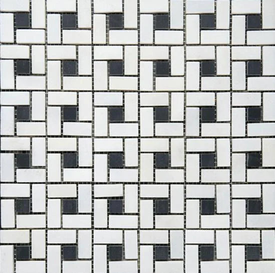Thassos White Marble with Black Mosaic Tile