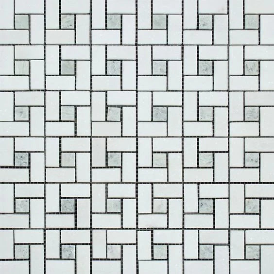 Thassos White Marble with Ming Green Mosaic Tile