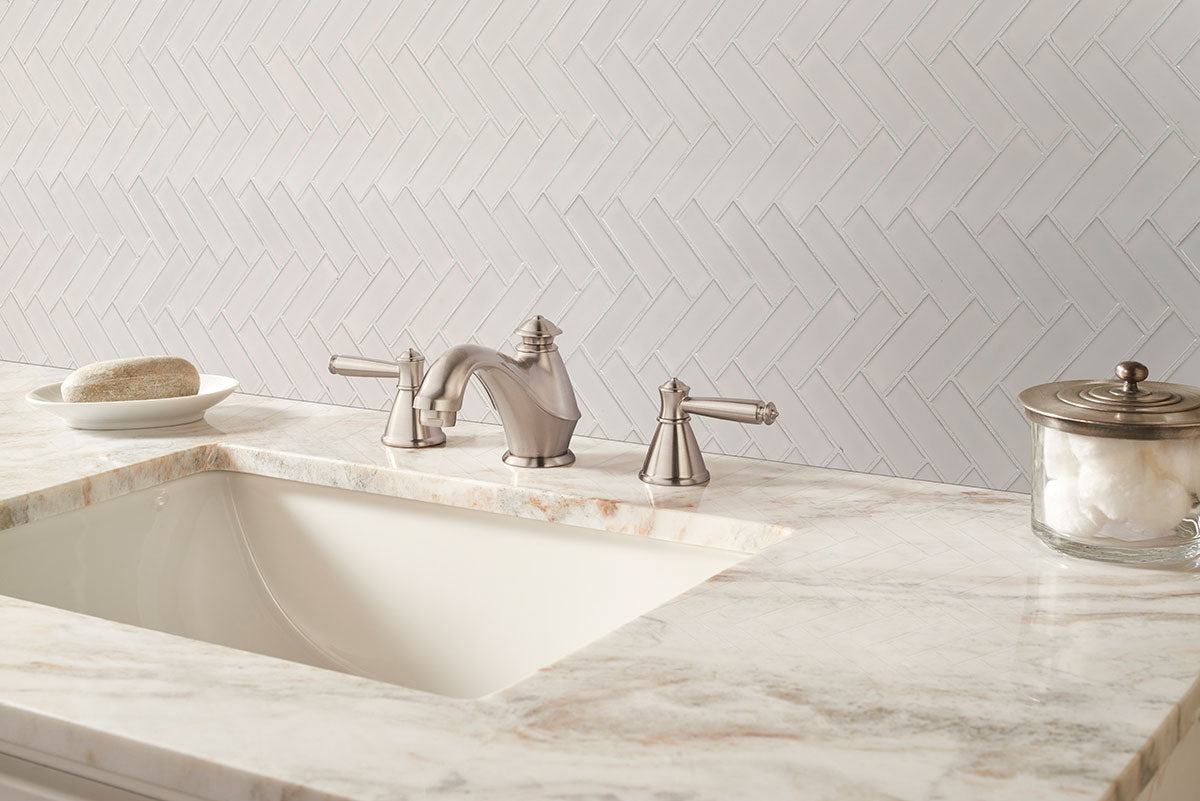 White Glossy Herringbone Mosaic Porcelain Floor & Wall Tiles